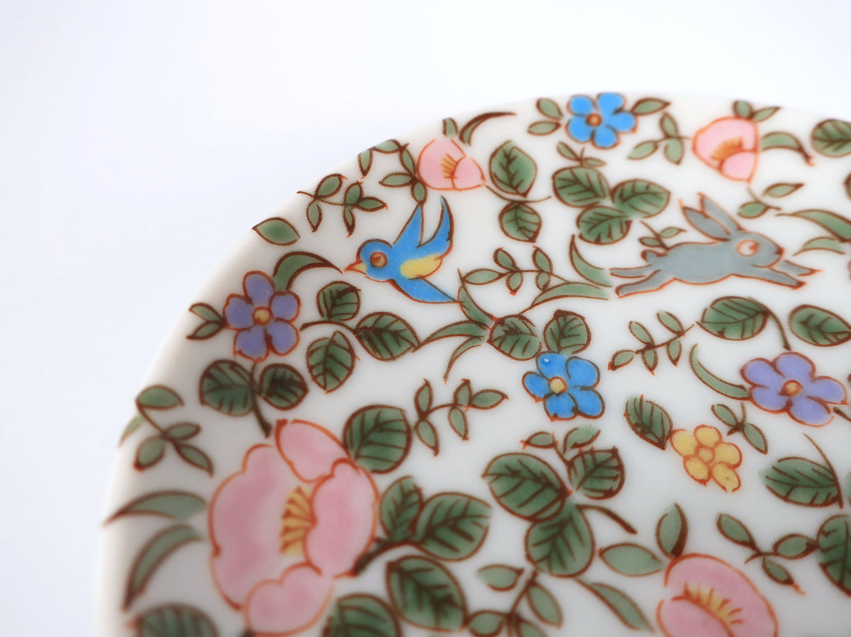 KUTANI ART SMALL PLATE "FLOWERS & RABBITS"