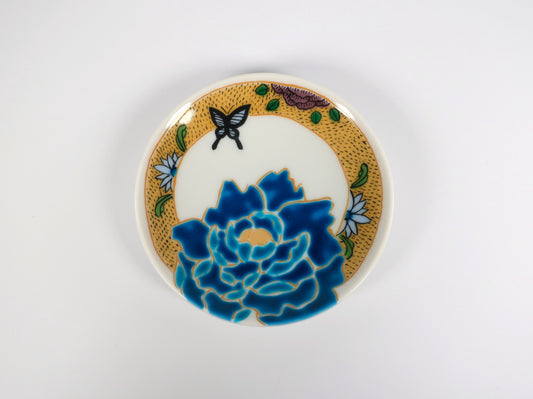 KUTANI ART SMALL PLATE "YOSHIDAYA BLUE PEONY"