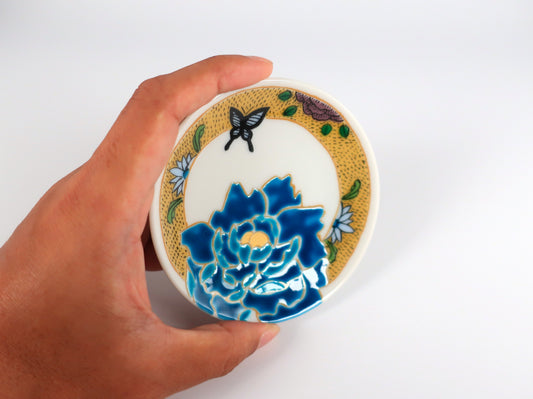 KUTANI ART SMALL PLATE "YOSHIDAYA BLUE PEONY"