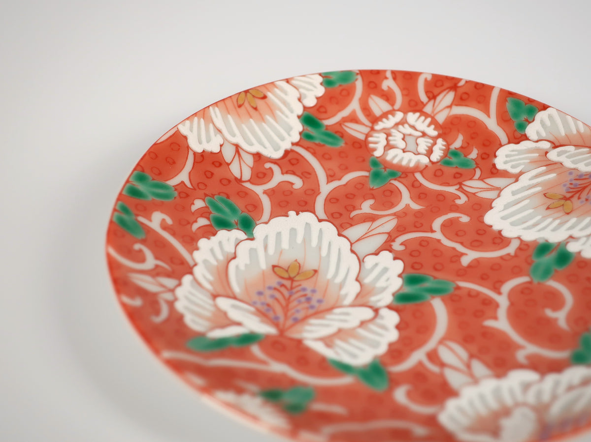 KUTANI ART SMALL PLATE "AKAE MANYOKA"