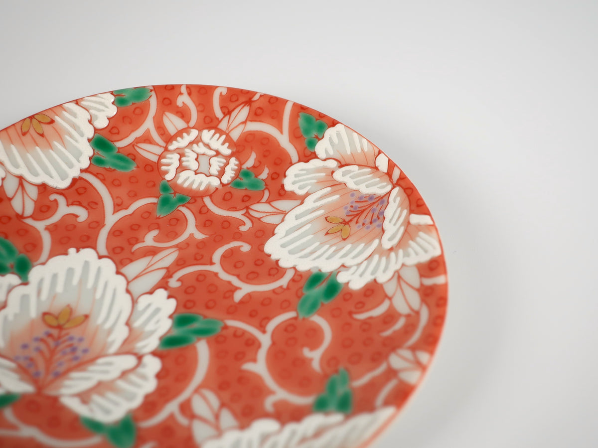 KUTANI ART SMALL PLATE "AKAE MANYOKA"