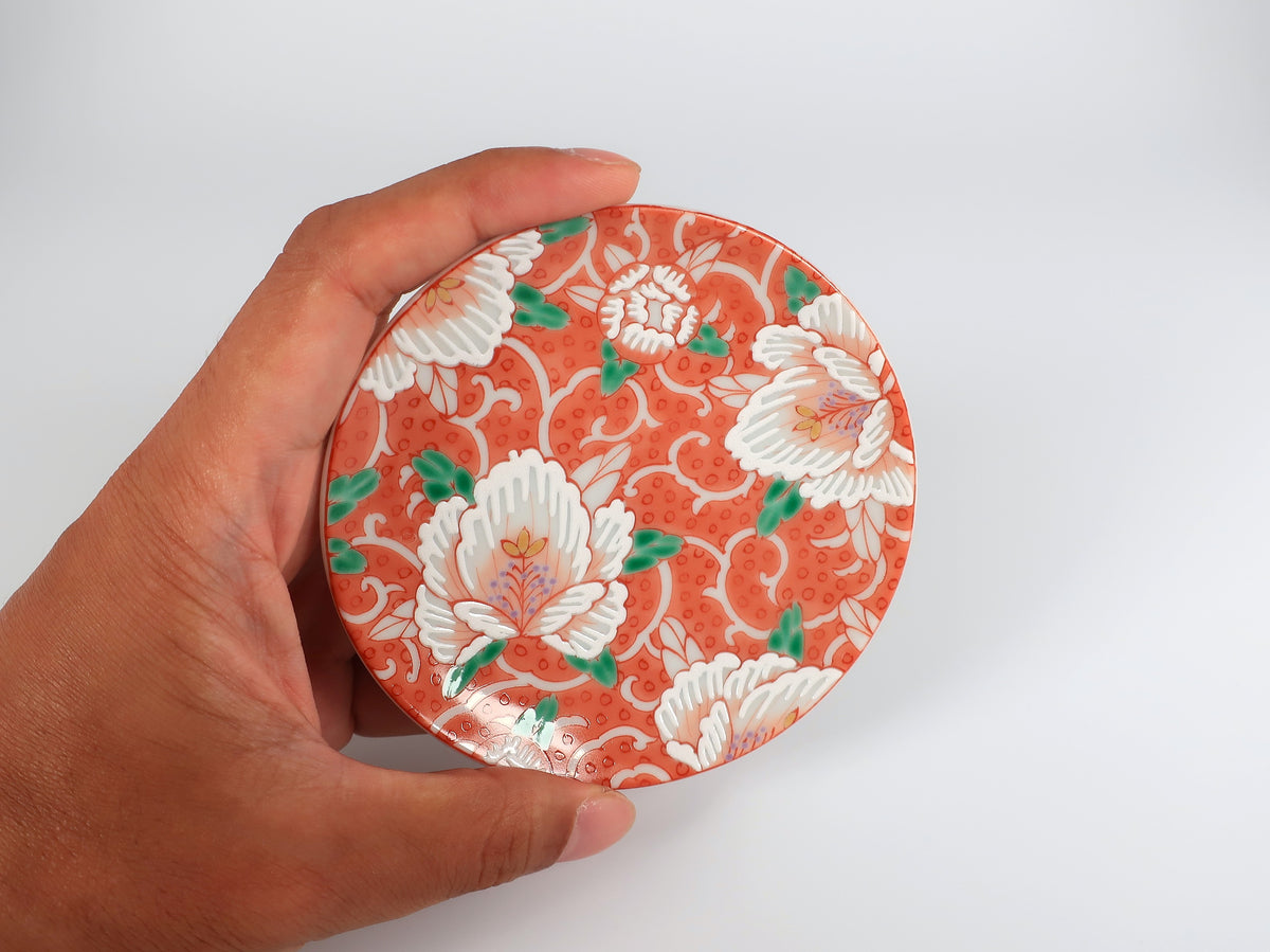 KUTANI ART SMALL PLATE "AKAE MANYOKA"