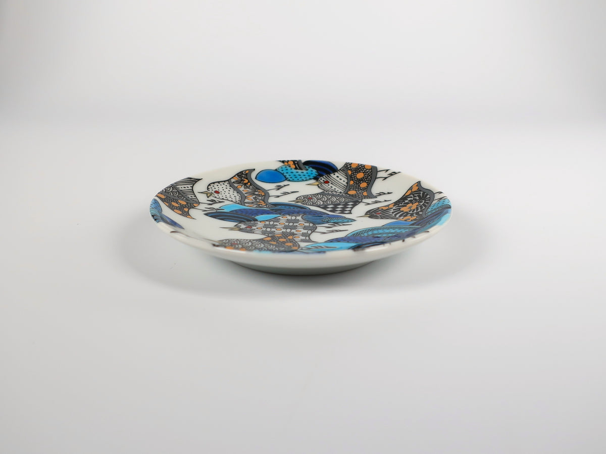 KUTANI ART SMALL PLATE "LINE-DRAWING CHIDORI & SEIGAIHA"