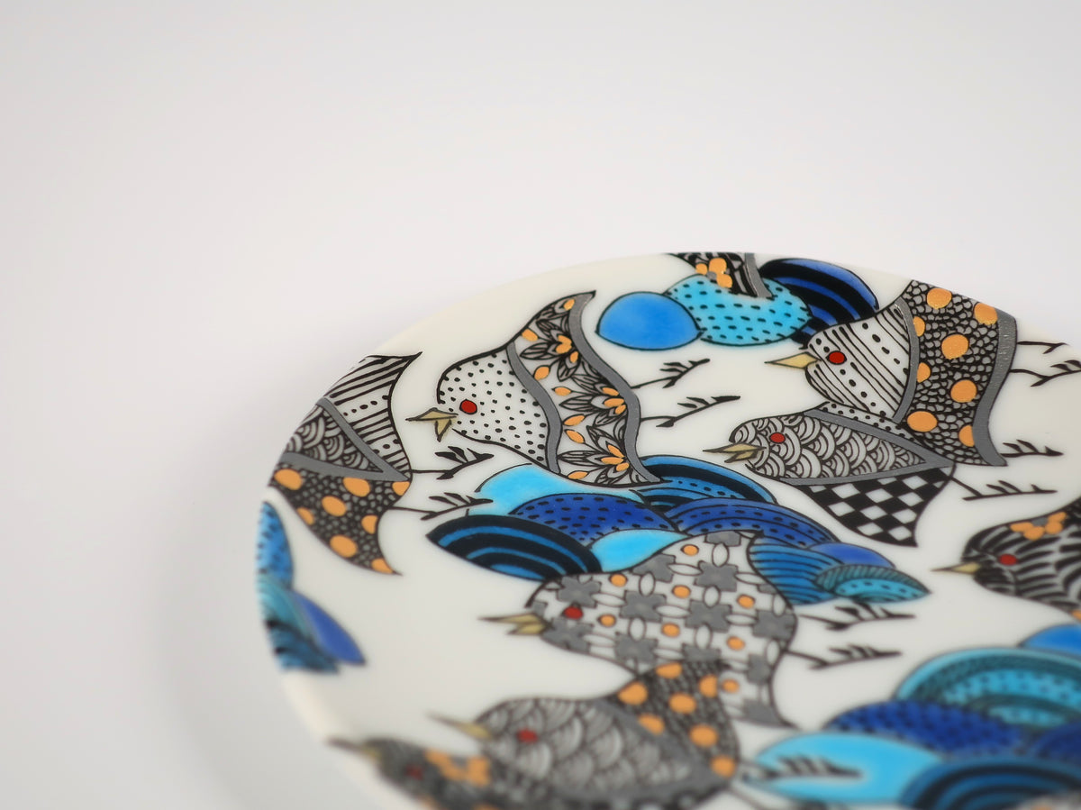 KUTANI ART SMALL PLATE "LINE-DRAWING CHIDORI & SEIGAIHA"