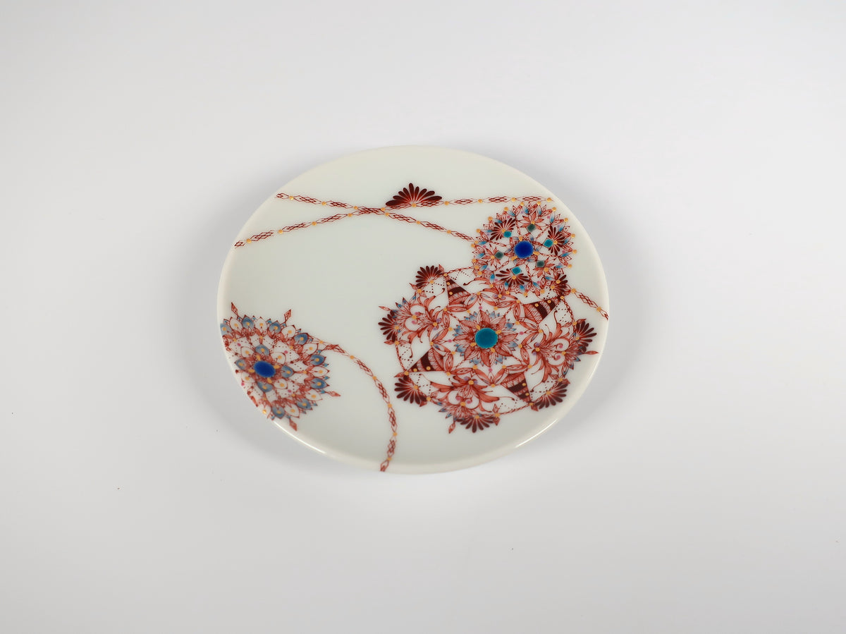 KUTANI ART SMALL PLATE "EBITCHA SAI-BYŌ MARUMON"
