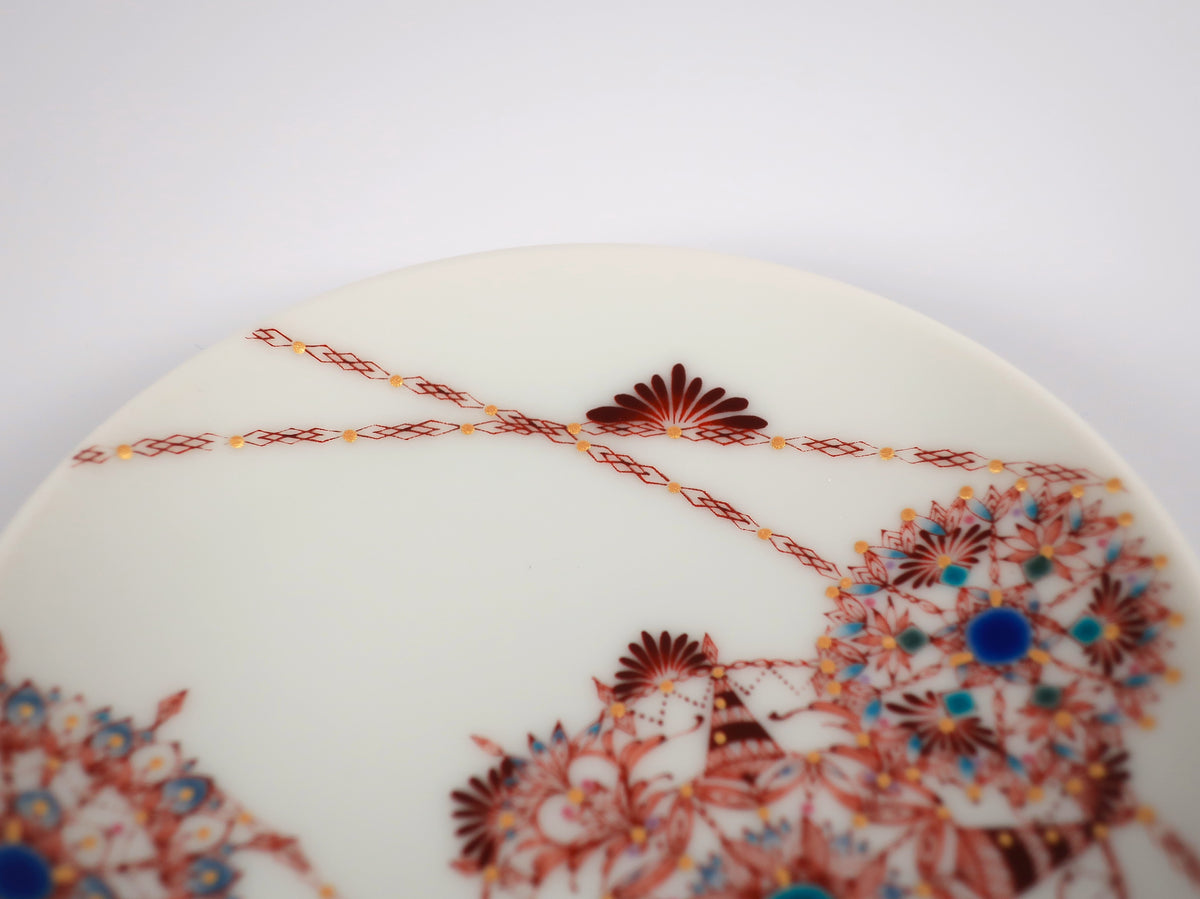 KUTANI ART SMALL PLATE "EBITCHA SAI-BYŌ MARUMON"