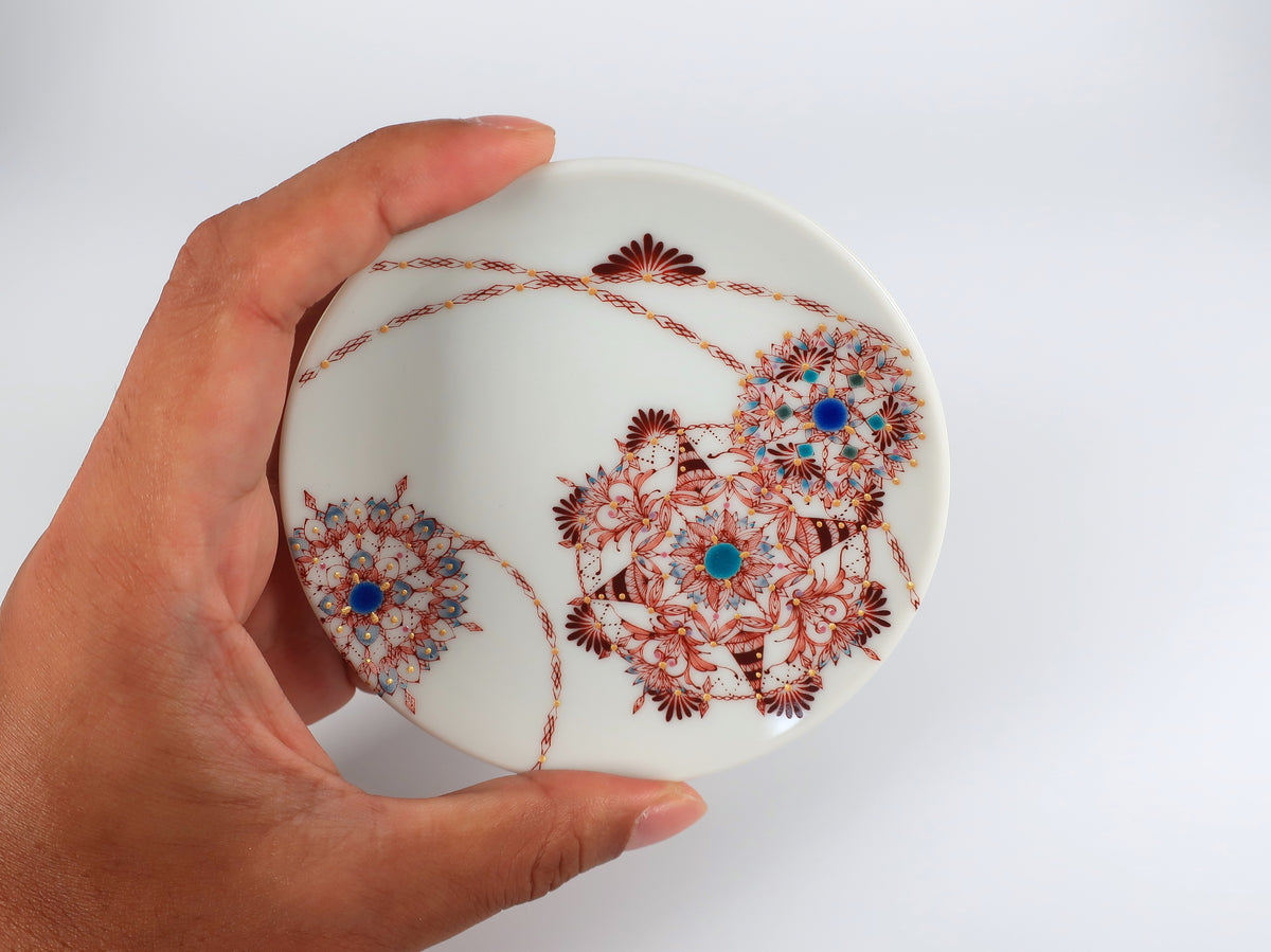 KUTANI ART SMALL PLATE "EBITCHA SAI-BYŌ MARUMON"