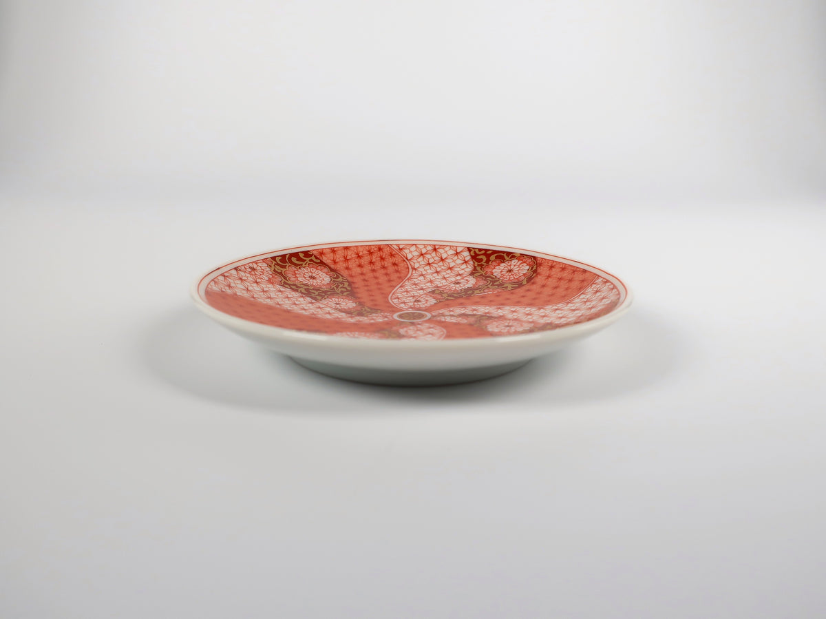 九谷焼　九谷アート小皿　赤絵細描花唐草文（福島礼子監修）