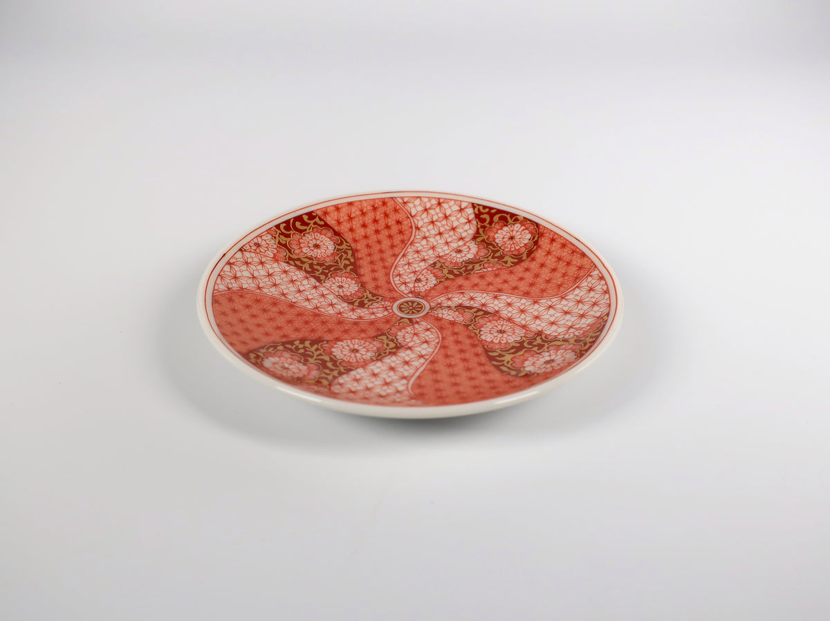 九谷焼　九谷アート小皿　赤絵細描花唐草文（福島礼子監修）