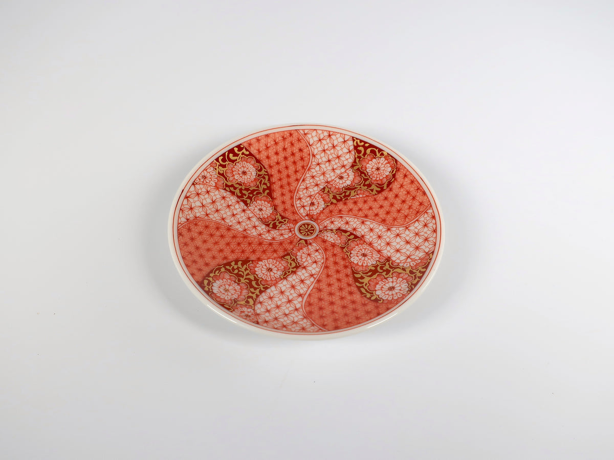 九谷焼　九谷アート小皿　赤絵細描花唐草文（福島礼子監修）