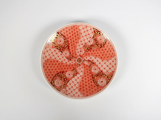 KUTANI ART SMALL PLATE "AKAE SAIBYŌ HANA-KARAKUSAMON"