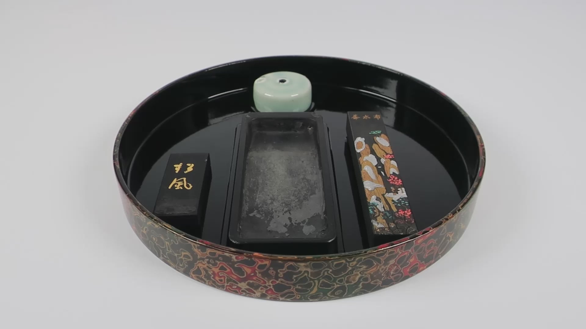 Japanese calligraphy　花と石の墨書掛軸 木製収納ケース付き 津軽塗書道セット ヴィンテージ道具・新品筆付き – Tokoro Bloom