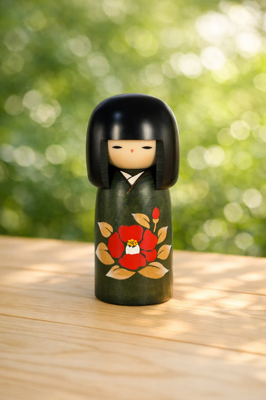 Creative Kokeshi Doll - Usaburo Kokeshi - Snow Kissed Camellia